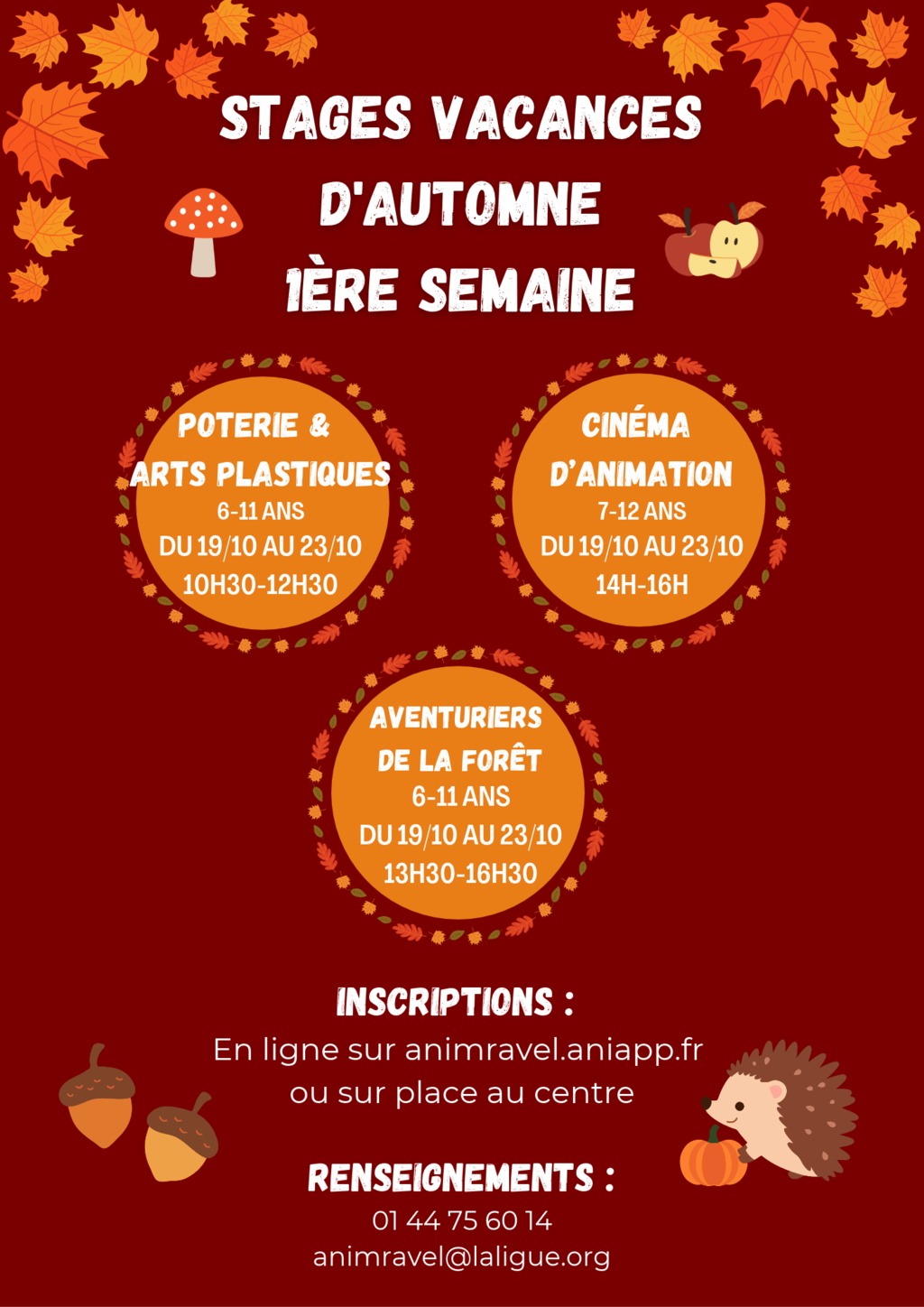Programmation stages vacances d'automne enfants, ados & adultes 🎃