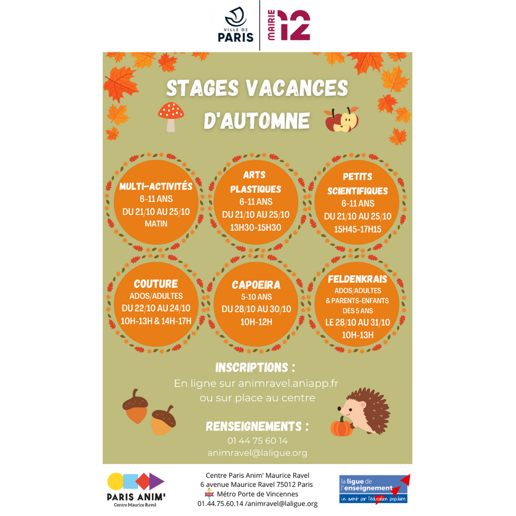 Programmation stages vacances d'automne enfants, ados & adultes 🍁