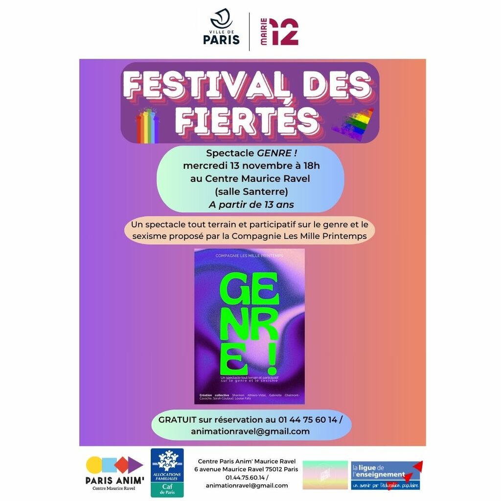 Festival des Fiertés - spectacle participatif "GENRE !" mercredi 13 novembre 🌈