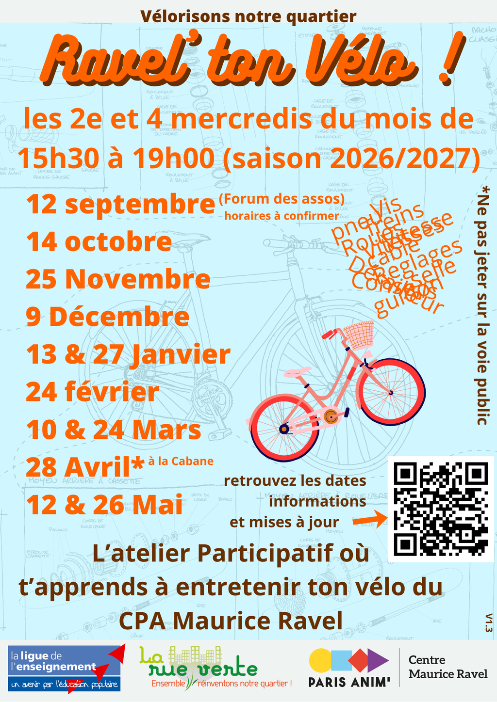 Ravel ton Vélo !  l'Atelier ou t'apprends à réparer et bichonner ton vélo.