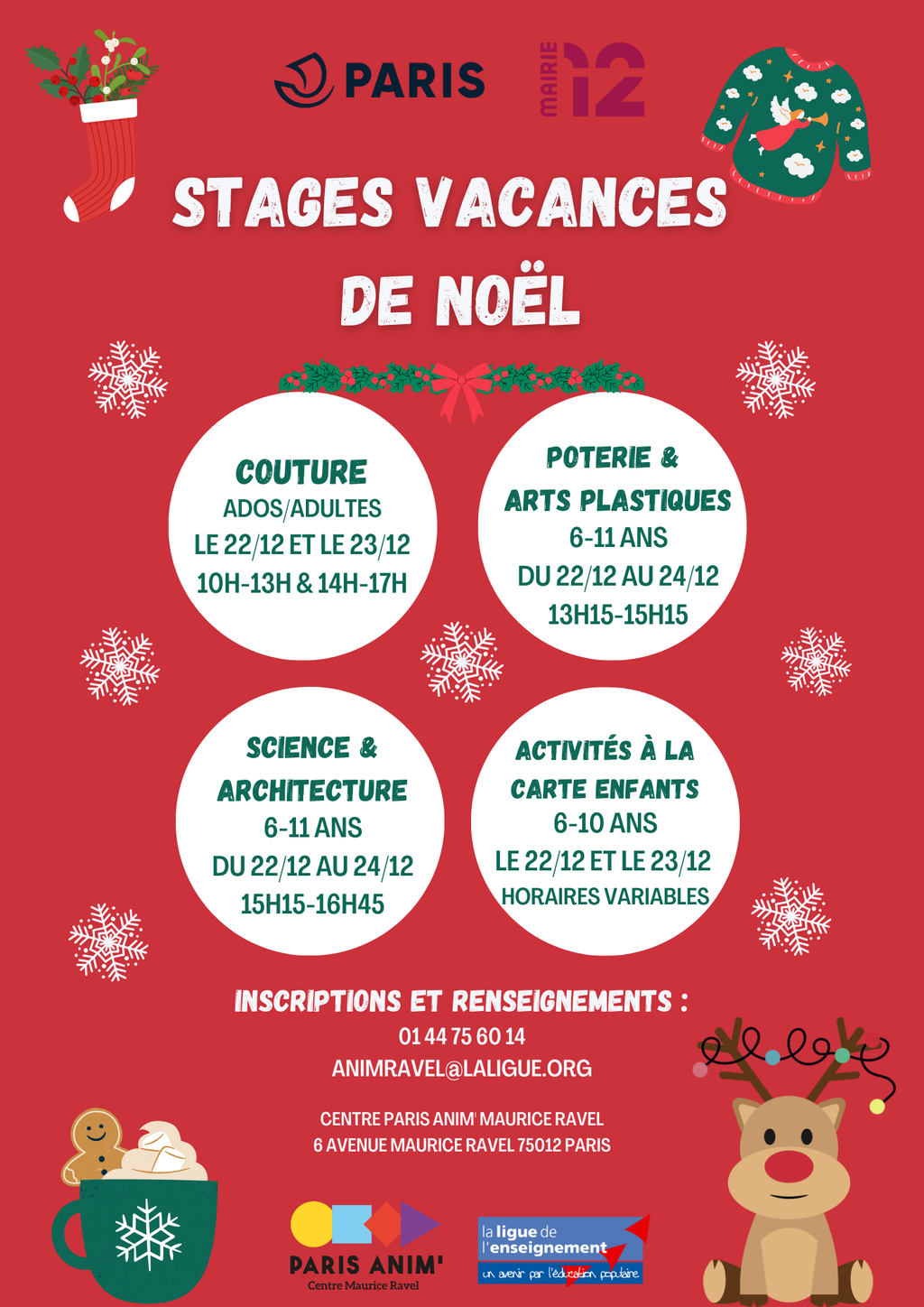 Programmation stages et activités vacances de Noël enfants, ados & adultes 🎄