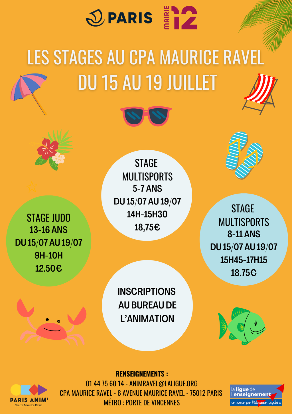 🍉 Stages vacances d'été du 15 au 19 juillet 🌞
