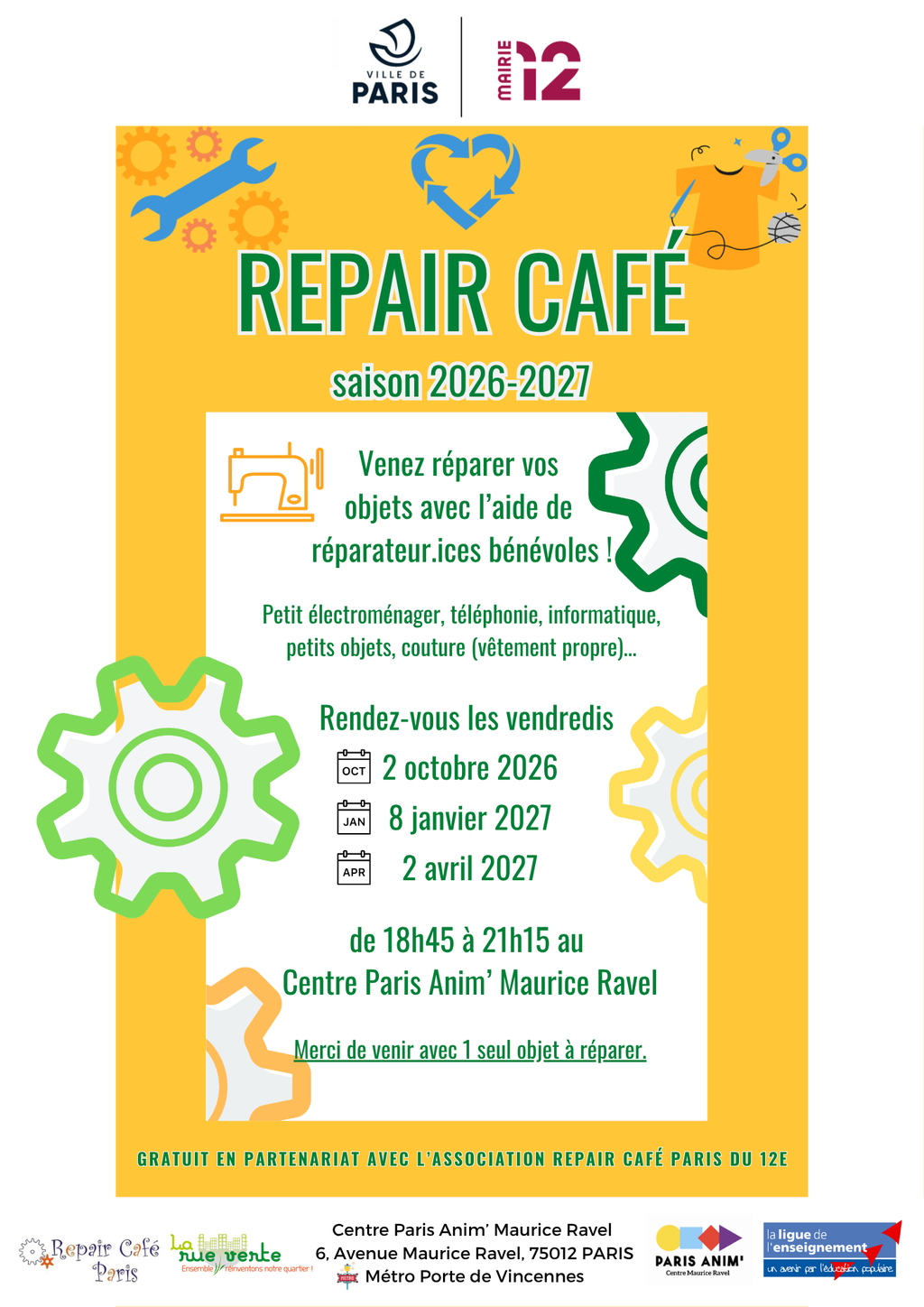 Les Repair café au CPA Maurice Ravel